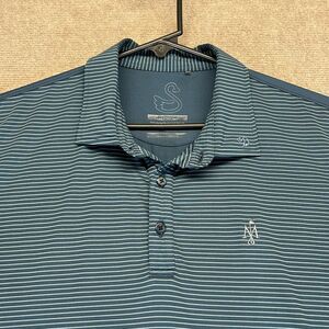 Swannies Performance Polo Shirt Men's Medium Green Striped Maple Chase Golf Logo